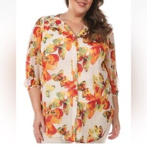 NWOT FIGUEROA & FLOWER Sheer Butterfly Top Blouse Women’s Medium Petite